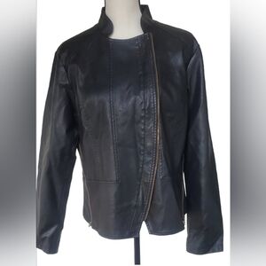 Tanming XL back faux leather‎ moto zipper lined jacket